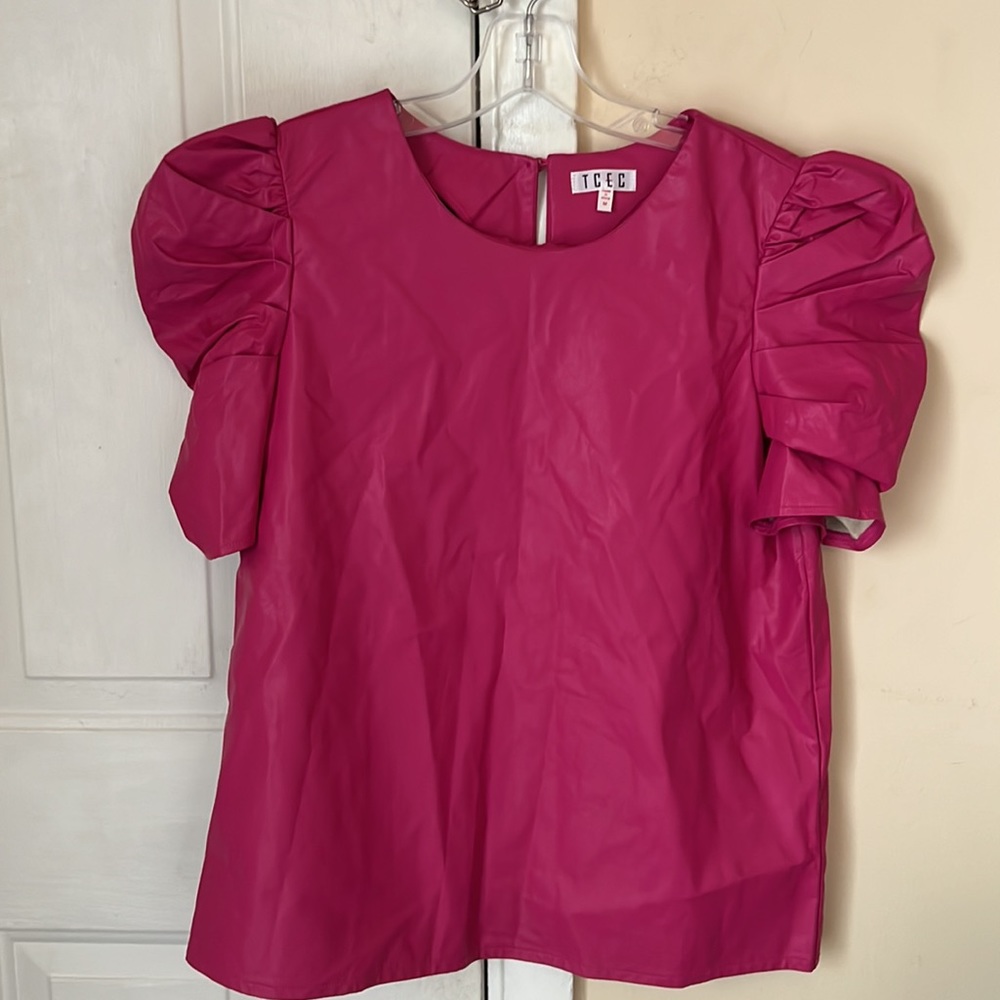 TCEC Punk Faux Leather Puff Sleeve Top Size M NWOT
